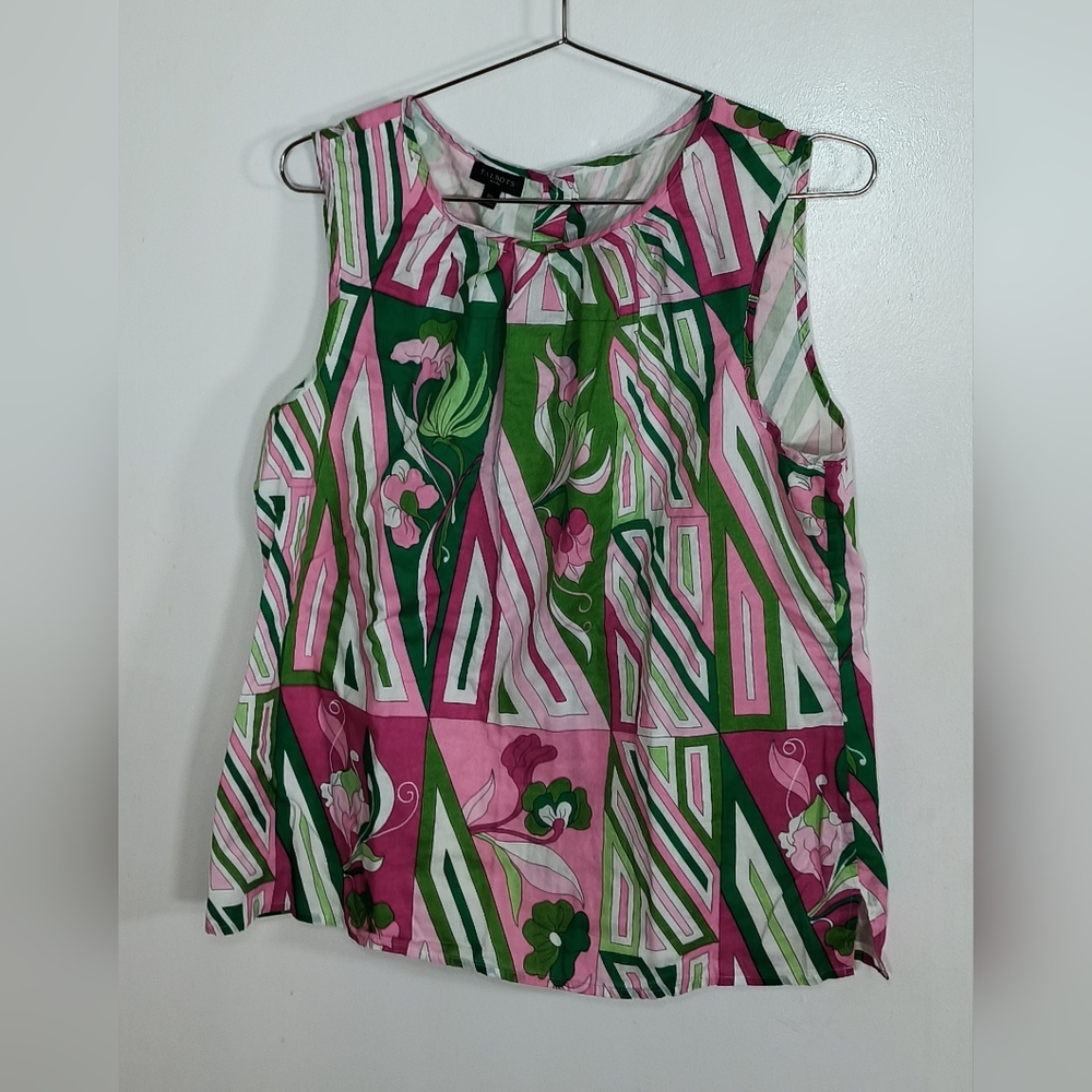 Talbots Pink and Green Patterned Sleeveless Top Size 16
